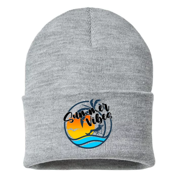 Summer Vibes Sunset Beach Tropical Sustainable Knit Beanie