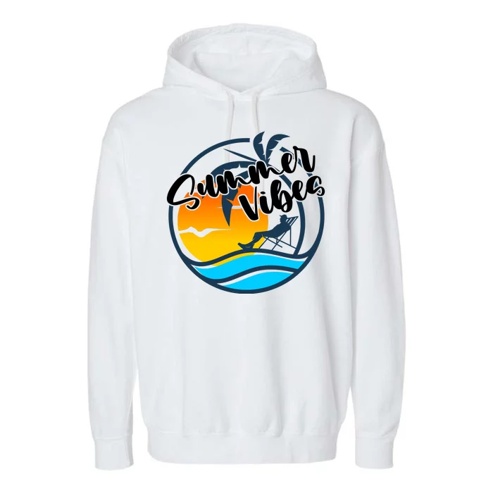 Summer Vibes Sunset Beach Tropical Garment-Dyed Fleece Hoodie