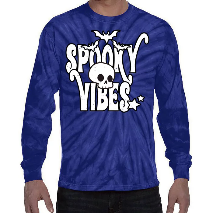 Spooky Vibes Skull Halloween Tie-Dye Long Sleeve Shirt