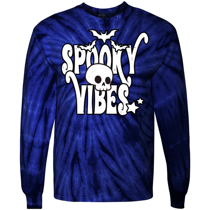 Spooky Vibes Skull Halloween Tie-Dye Long Sleeve Shirt