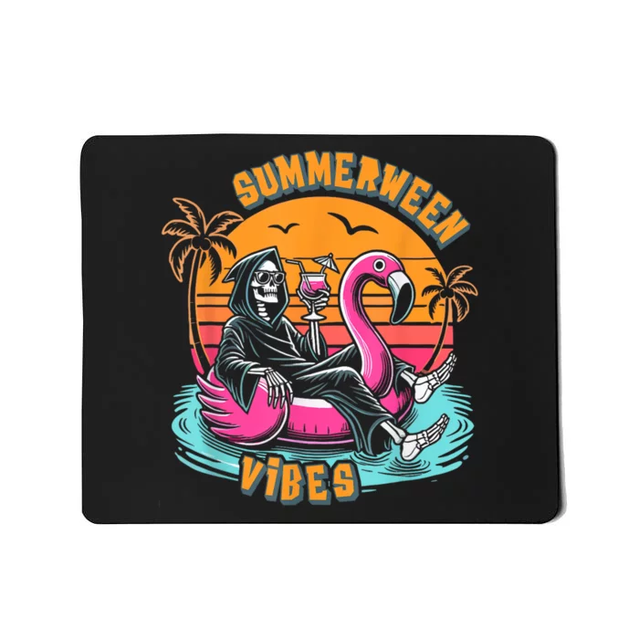 Summerween Vibes Skeleton Flamingo Spooky Halloween Summer Mousepad