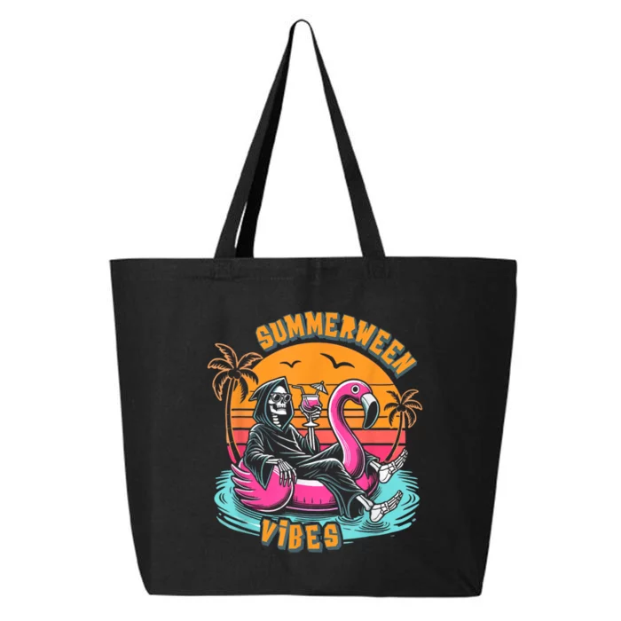 Summerween Vibes Skeleton Flamingo Spooky Halloween Summer 25L Jumbo Tote