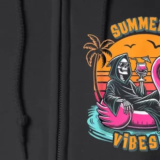 Summerween Vibes Skeleton Flamingo Spooky Halloween Summer Full Zip Hoodie