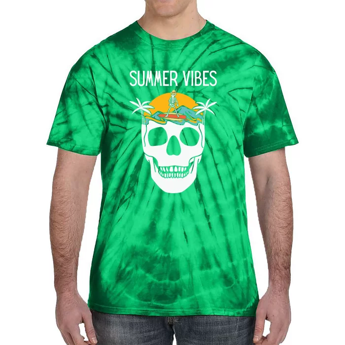 Summer Vibes Skeleton Funny Skull Wearing Hawaiian Tie-Dye T-Shirt