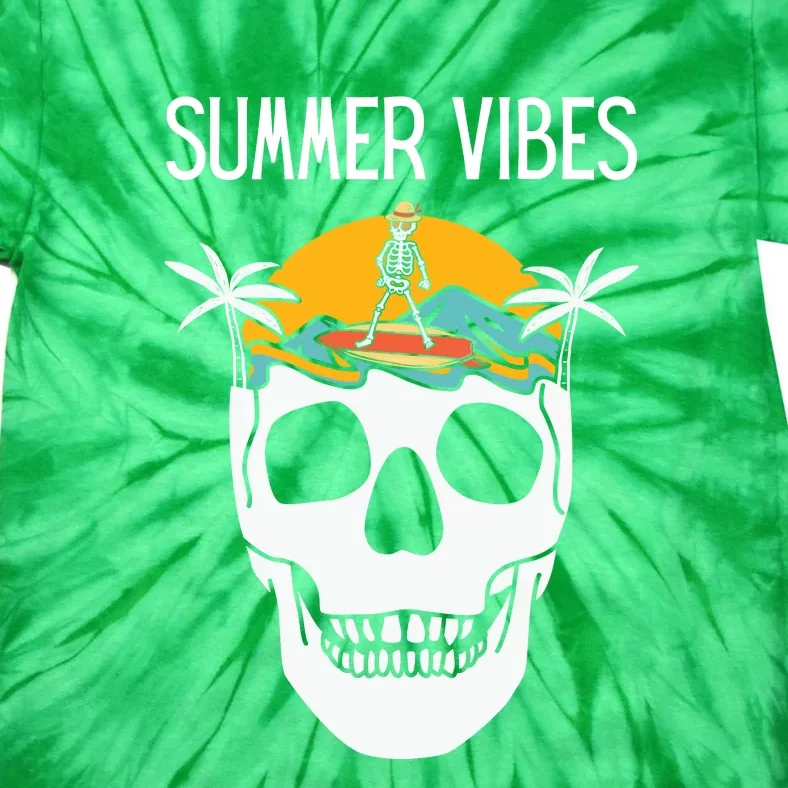 Summer Vibes Skeleton Funny Skull Wearing Hawaiian Tie-Dye T-Shirt