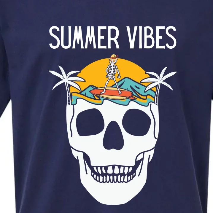 Summer Vibes Skeleton Funny Skull Wearing Hawaiian Sueded Cloud Jersey T-Shirt