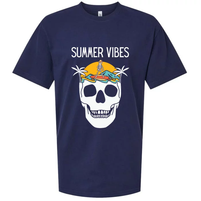 Summer Vibes Skeleton Funny Skull Wearing Hawaiian Sueded Cloud Jersey T-Shirt