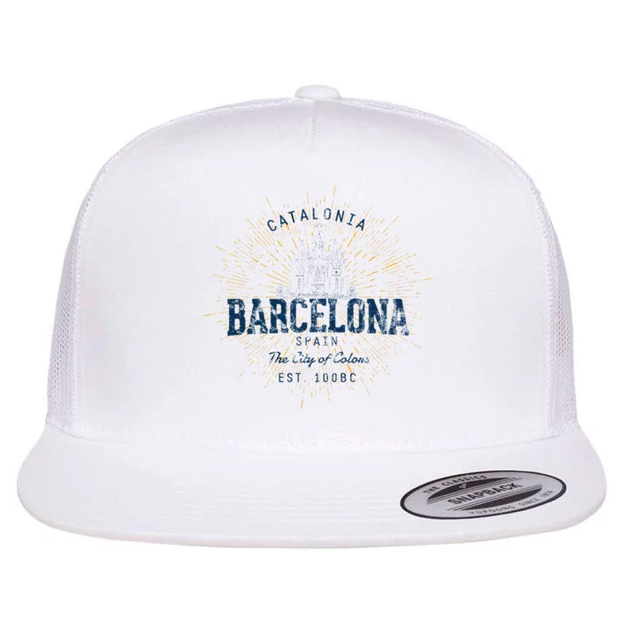 Spain Vacation Souvenir Vintage Barcelona Flat Bill Trucker Hat