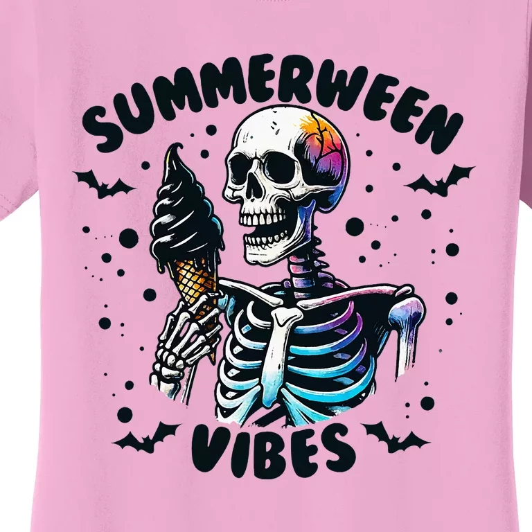 Summerween Vibes Skeleton Ice Cream Summer Vacation Women's T-Shirt