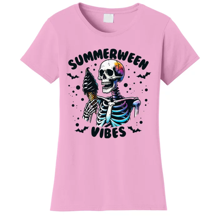 Summerween Vibes Skeleton Ice Cream Summer Vacation Women's T-Shirt