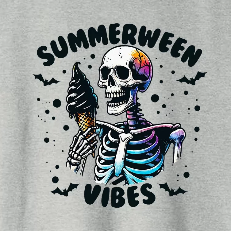 Summerween Vibes Skeleton Ice Cream Summer Vacation Women's Crop Top Tee