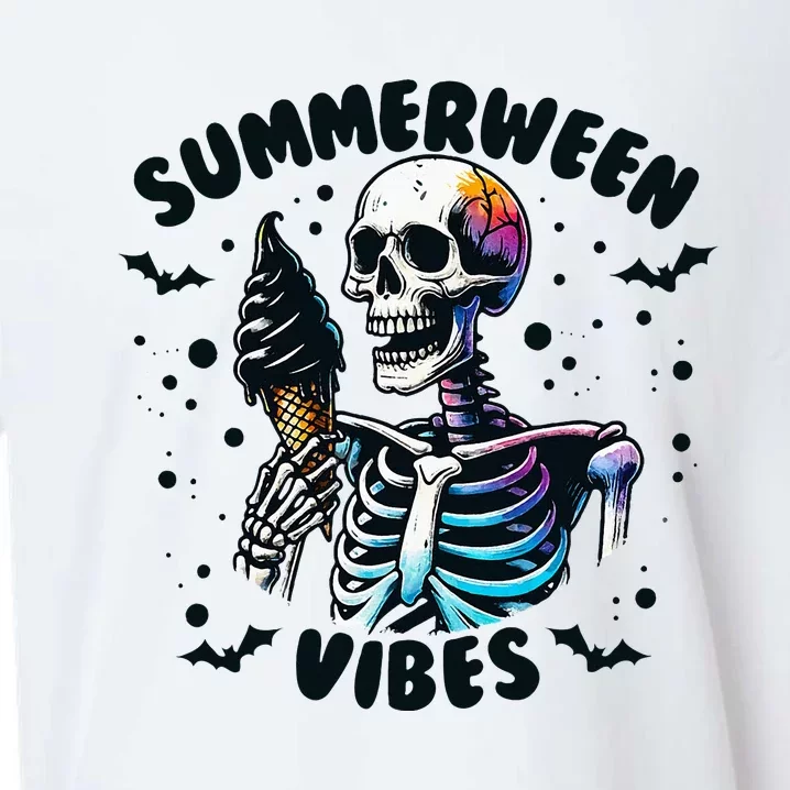 Summerween Vibes Skeleton Ice Cream Summer Vacation Sueded Cloud Jersey T-Shirt