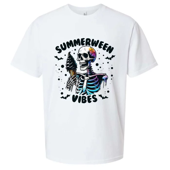 Summerween Vibes Skeleton Ice Cream Summer Vacation Sueded Cloud Jersey T-Shirt