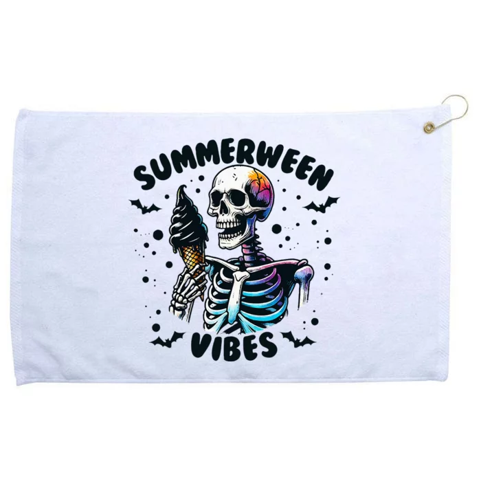 Summerween Vibes Skeleton Ice Cream Summer Vacation Grommeted Golf Towel