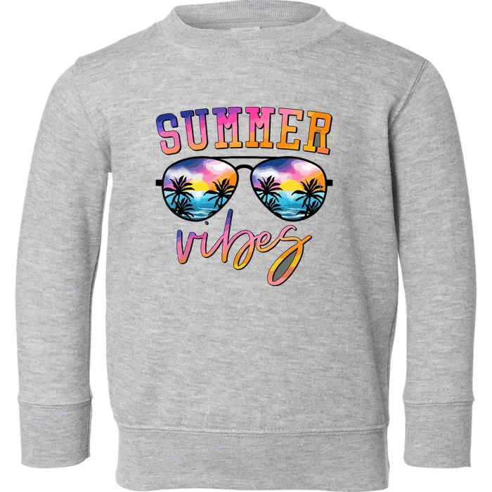 Summer Vibes Sunglasses With Palm Tree Funny Beach Life Toddler Sweatshirt