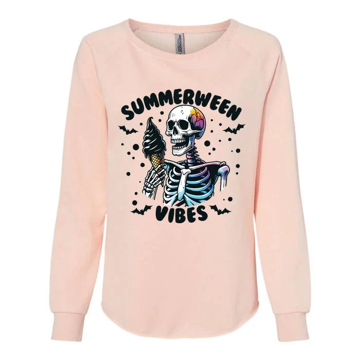 Summerween Vibes Skeleton Ice Cream Summer Vacation Funny Womens California Wash Sweatshirt