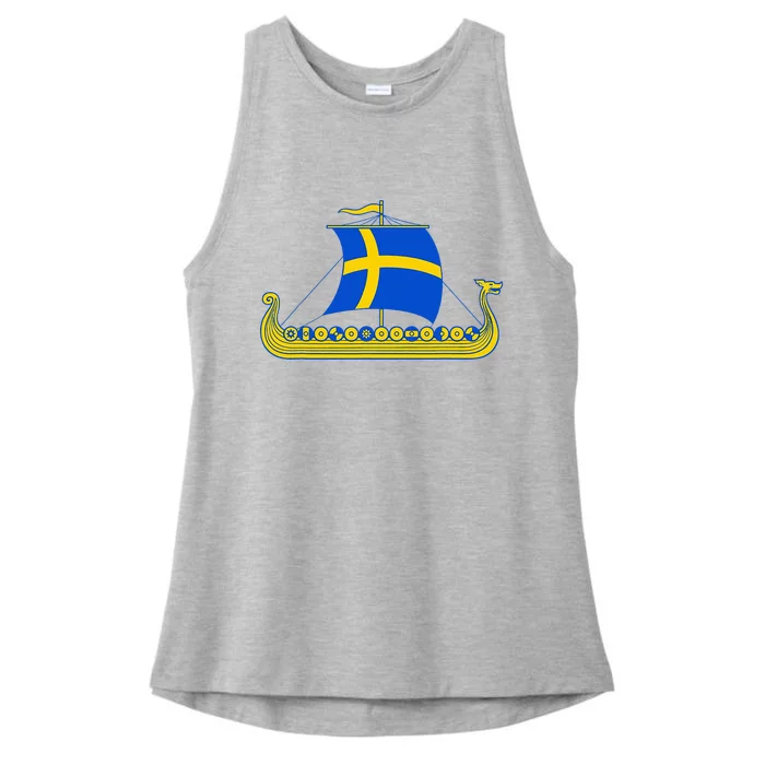 Swedish Viking Ship Sverige Sweden Flag Boat Viking Ladies Tri-Blend Wicking Tank