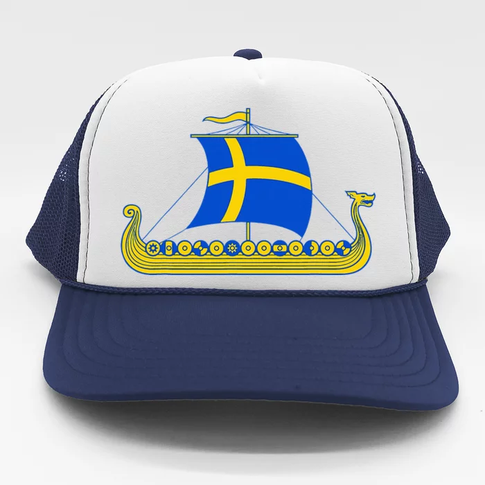 Swedish Viking Ship Sverige Sweden Flag Boat Viking Trucker Hat