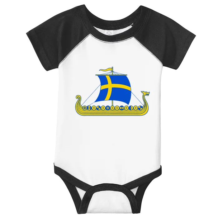 Swedish Viking Ship Sverige Sweden Flag Boat Viking Infant Baby Jersey Bodysuit