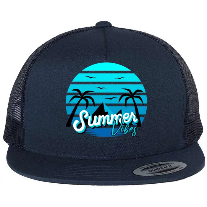 Summer Vibes Tropical Beach Vacation Flat Bill Trucker Hat