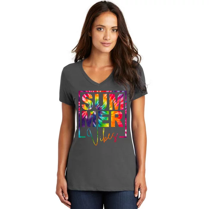 Summer Vibes Tie Dye Colorful Fun Women's V-Neck T-Shirt