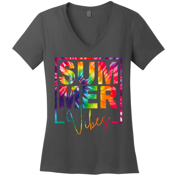 Summer Vibes Tie Dye Colorful Fun Women's V-Neck T-Shirt