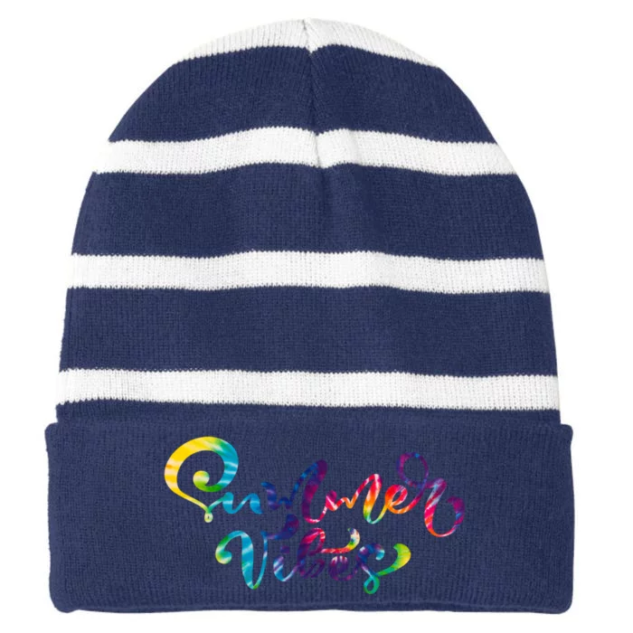 Summer Vibes Tie Dye Colorful Striped Beanie with Solid Band