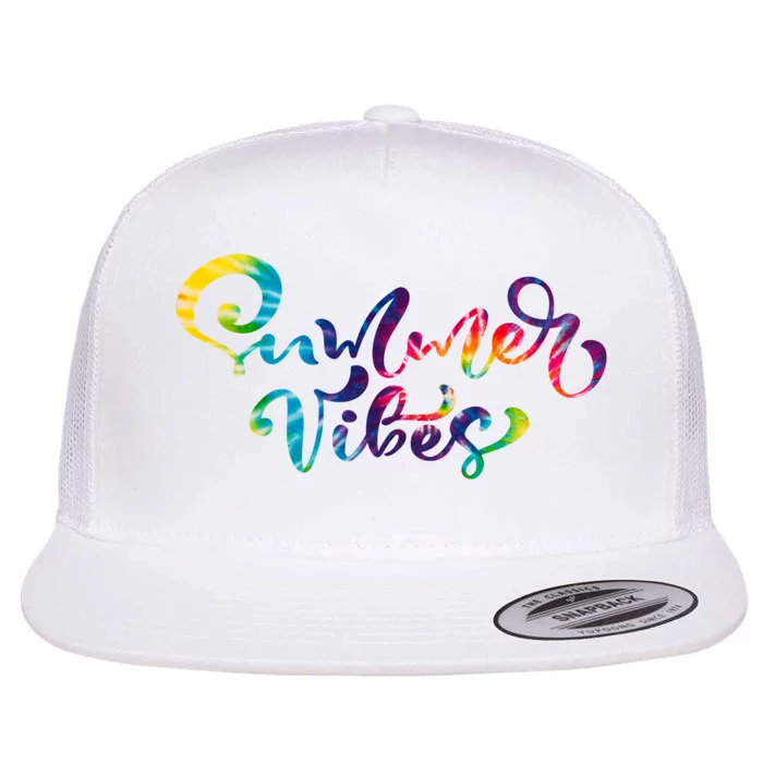 Summer Vibes Tie Dye Colorful Flat Bill Trucker Hat