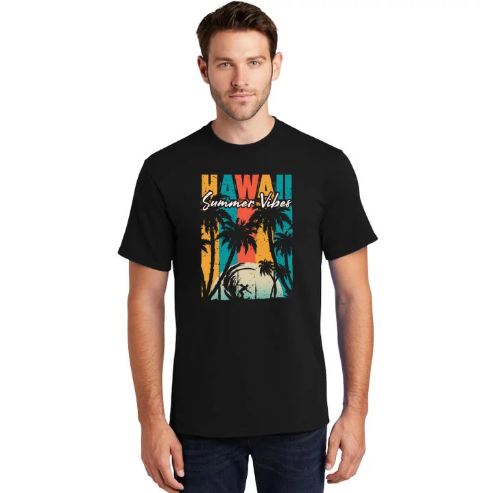 Surfing Vintage Tropical Sunset Beach Hawaii Gift Tall T-Shirt