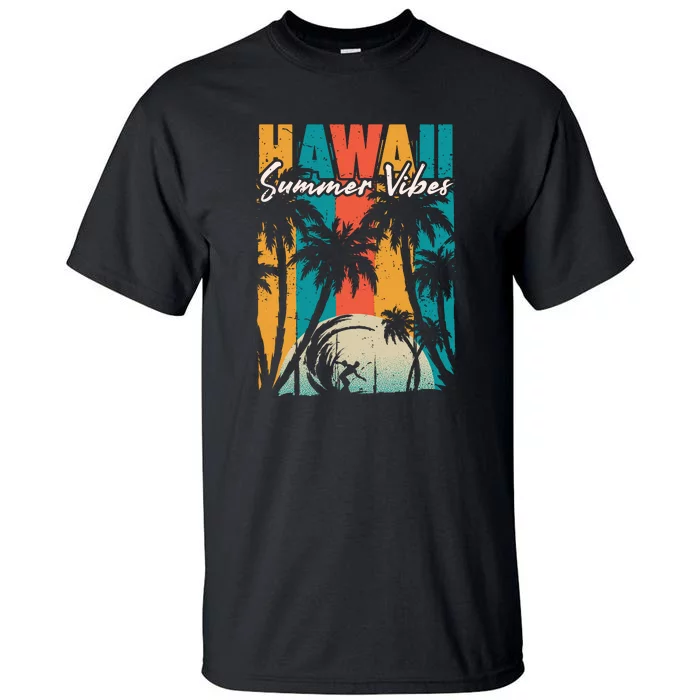 Surfing Vintage Tropical Sunset Beach Hawaii Gift Tall T-Shirt