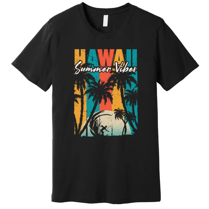 Surfing Vintage Tropical Sunset Beach Hawaii Gift Premium T-Shirt