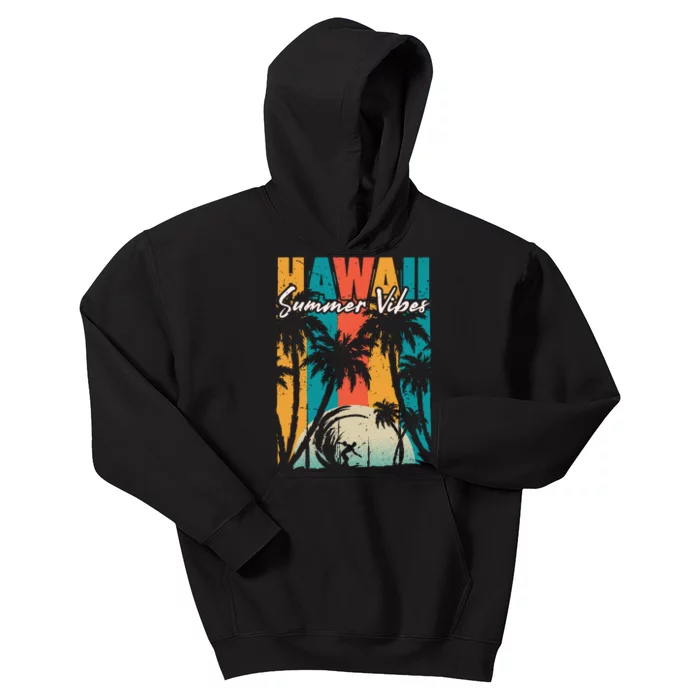 Surfing Vintage Tropical Sunset Beach Hawaii Gift Kids Hoodie