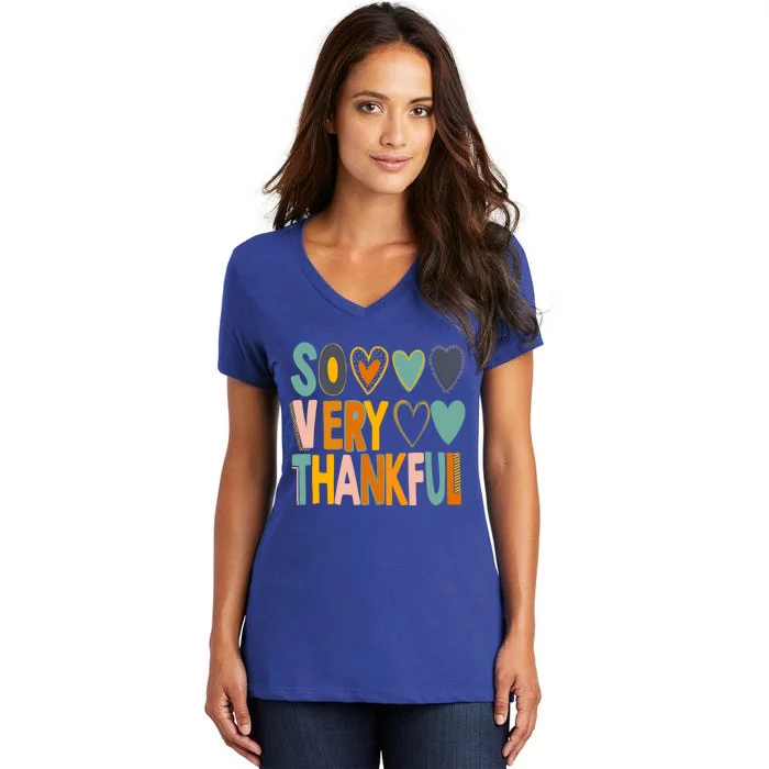 So Very Thankful Colorful Hearts Nice Thanksgiving Gift Women's V-Neck T-Shirt