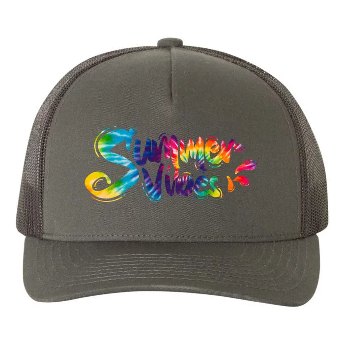 Summer Vibes Tie Dye Rainbow Yupoong Adult 5-Panel Trucker Hat