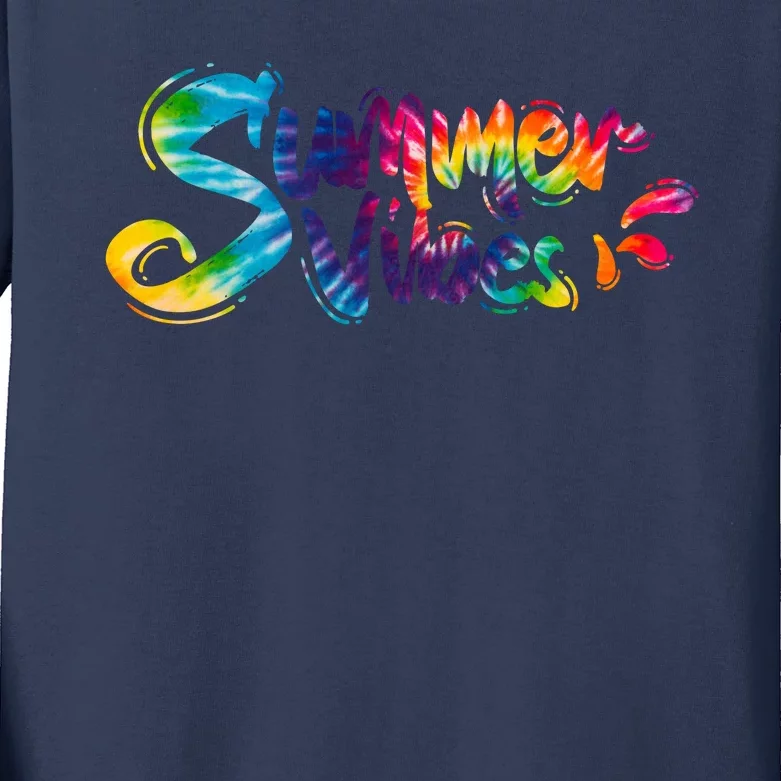 Summer Vibes Tie Dye Rainbow Kids Long Sleeve Shirt