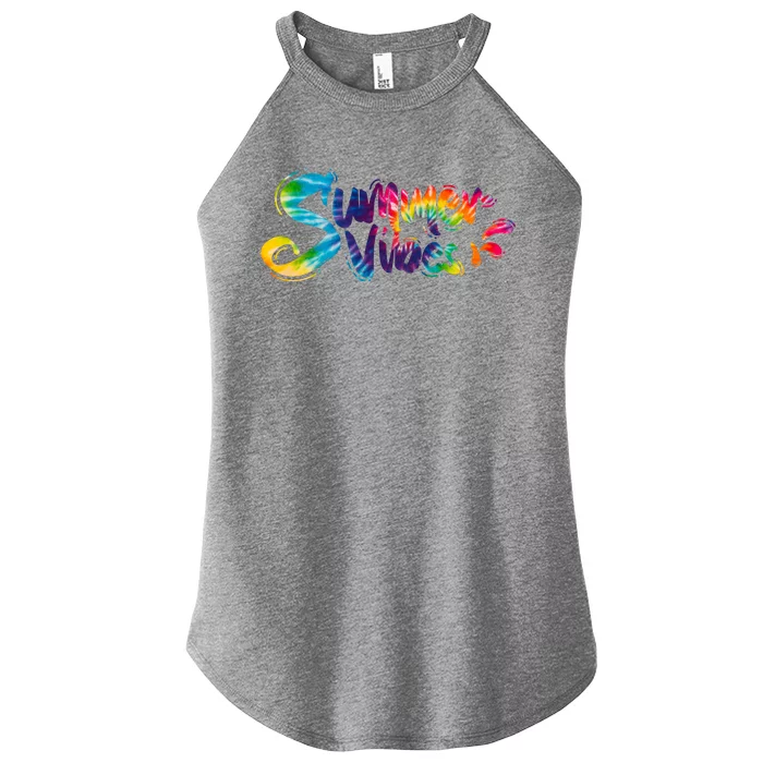 Summer Vibes Tie Dye Rainbow Women’s Perfect Tri Rocker Tank