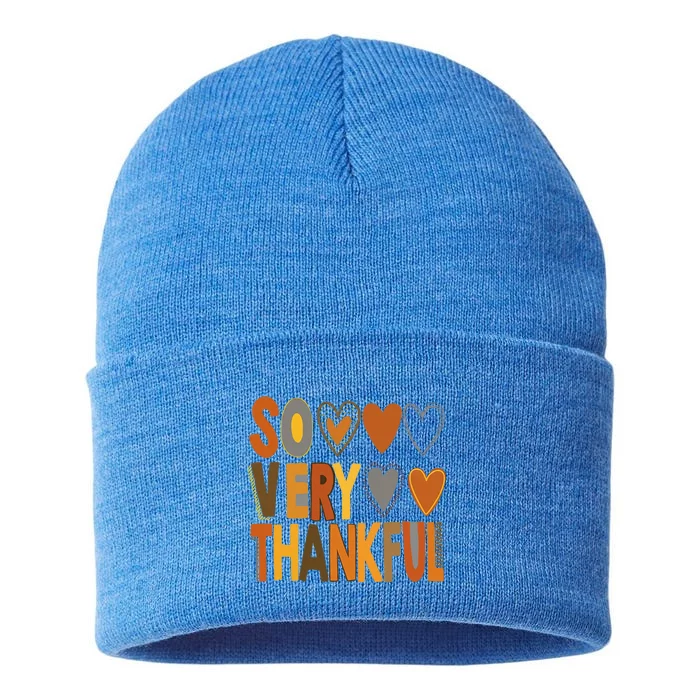 So Very Thankful Fall Vibes Autumn Heart Thanksgiving Outfit Gift Sustainable Knit Beanie