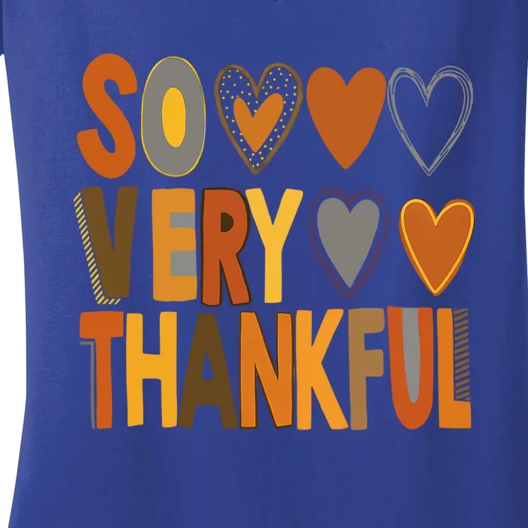 So Very Thankful Fall Vibes Autumn Heart Thanksgiving Outfit Gift Women's V-Neck T-Shirt