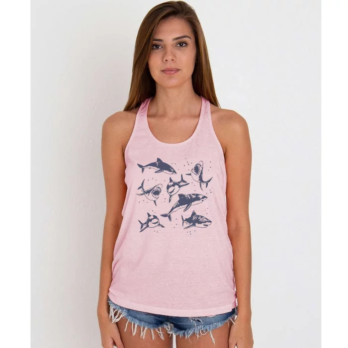 Sharks Vintage Tattoo Style Women's Knotted Racerback Tank