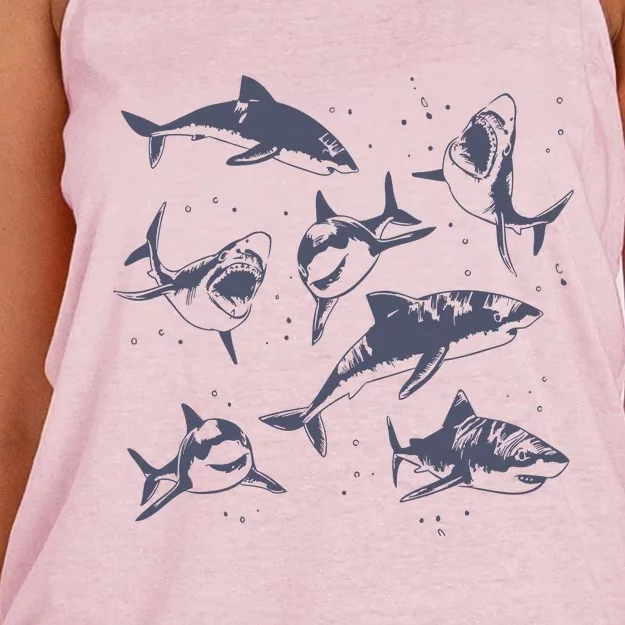 Sharks Vintage Tattoo Style Women's Knotted Racerback Tank