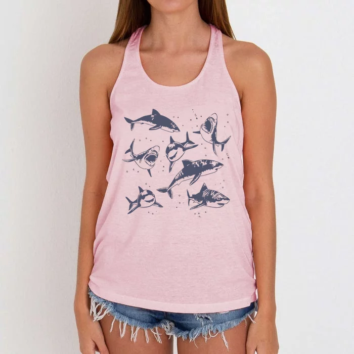 Sharks Vintage Tattoo Style Women's Knotted Racerback Tank