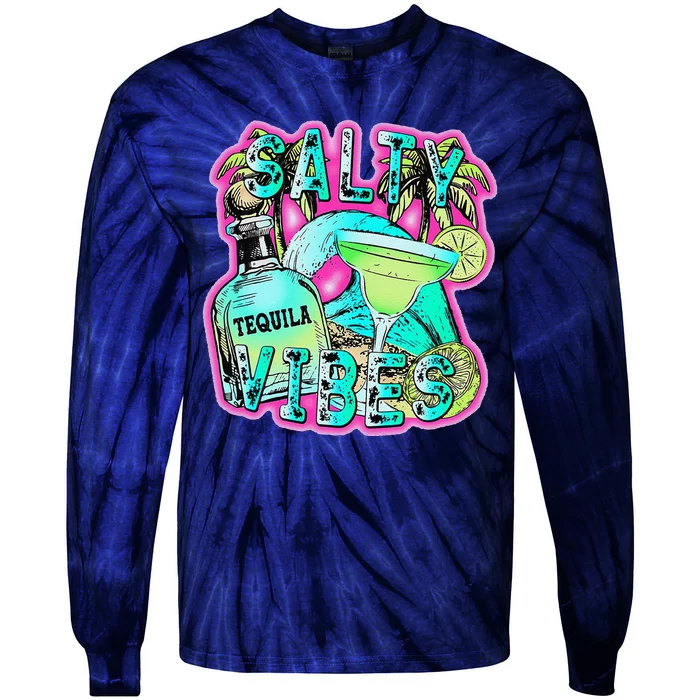 Salty Vibes Tequila Margarita Summer Drinking Beach Party Tie-Dye Long Sleeve Shirt