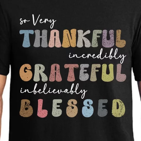 So Very Thankful Grateful Blessed Autumn Groovy Thanksgiving Gift Pajama Set