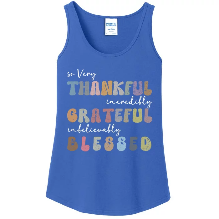 So Very Thankful Grateful Blessed Autumn Groovy Thanksgiving Gift Ladies Essential Tank