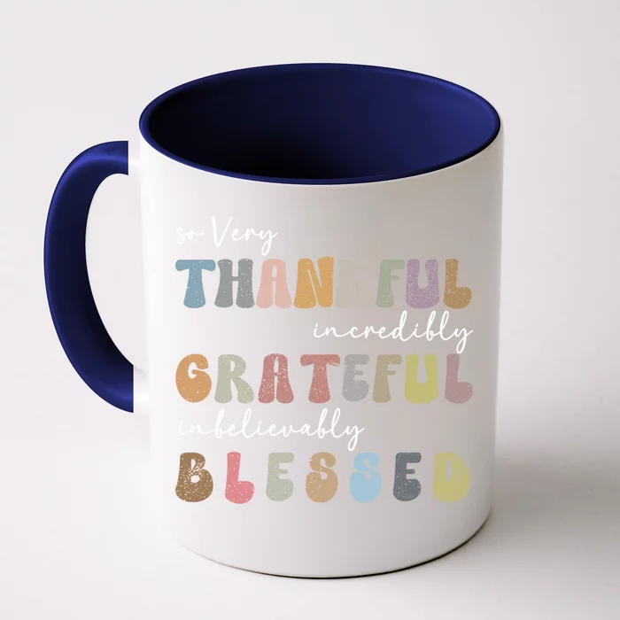 So Very Thankful Grateful Blessed Autumn Groovy Thanksgiving Gift Front & Back Coffee Mug