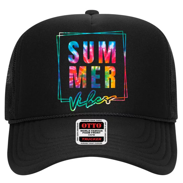 Summer Vibes Tie Dye Summer Vacation High Crown Mesh Trucker Hat