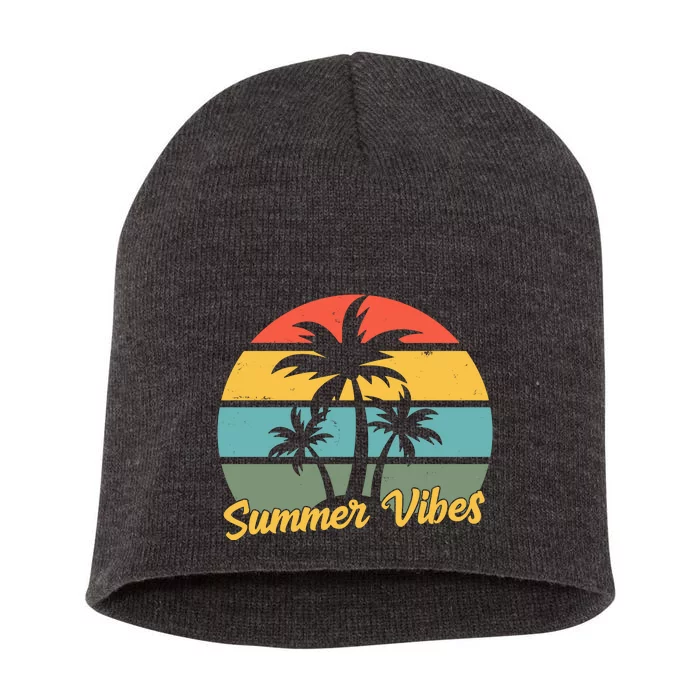 Summer Vibes Tropical Retro Sunset Short Acrylic Beanie