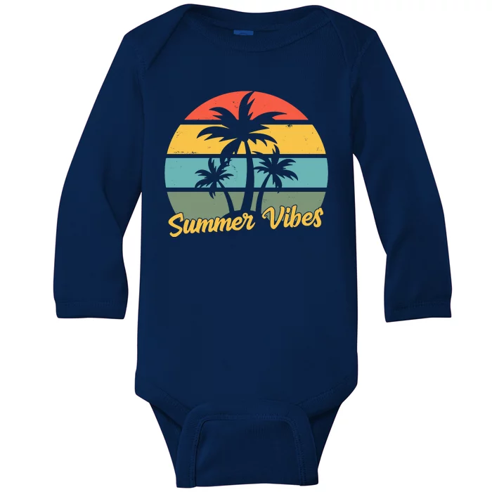 Summer Vibes Tropical Retro Sunset Baby Long Sleeve Bodysuit