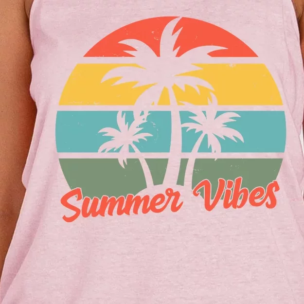 Summer Vibes Tropical Retro Sunset Women's Knotted Racerback Tank