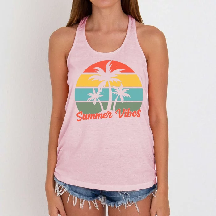 Summer Vibes Tropical Retro Sunset Women's Knotted Racerback Tank